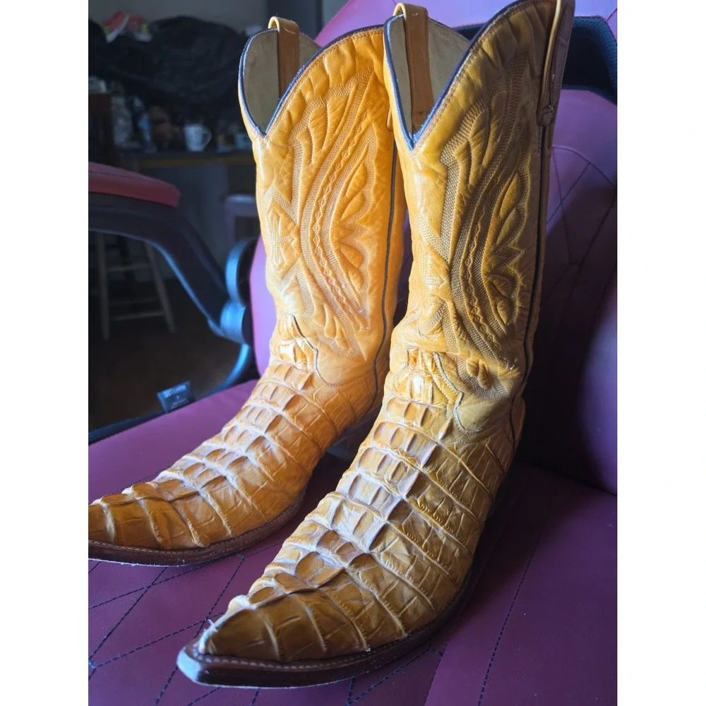 Mens Rudel Yellow Leather Cowboy Boots Size US 10.5